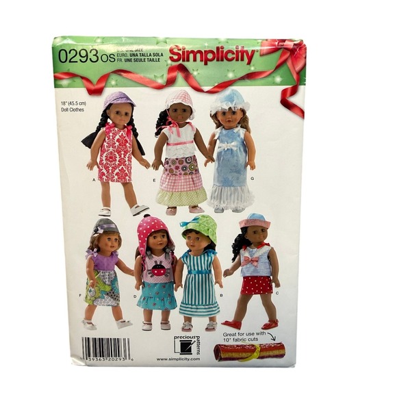 Simplicity Other - Simplicity Sewing Pattern 0293 18" Doll Clothes New Uncut Dress Hat Wardrobe DIY